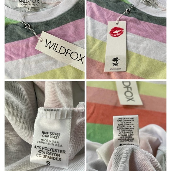 WILDFOX Road Trip Striped Vintage Varsity Fabric Long Sleeve Sweater Rainbow - Picture 3 of 11